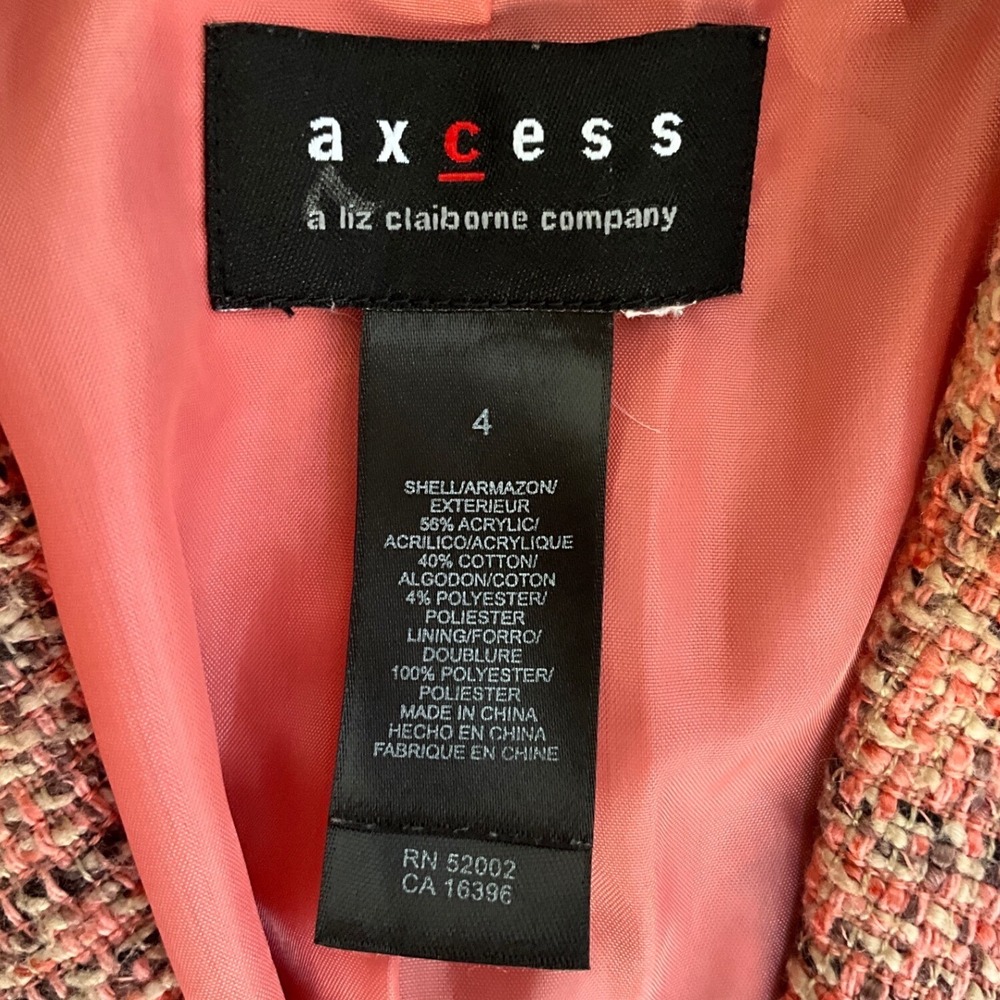 Axcess Liz Claiborne Coral Tweed Blazer Front Button Lined Jacket Women US 4 - Picture 5 of 7